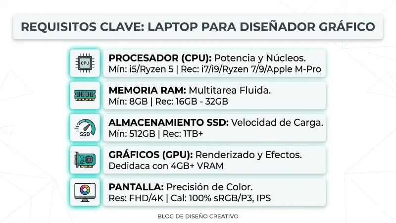 Laptop para diseño gráfico 2026: requisitos mínimos que debes cumplir
